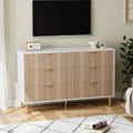 6 Drawer Dresser for Bedroom, Modern Wood Storage Dresser Organizer, with Gold Metal Handles & Anti-Tipping Device, for Living Room