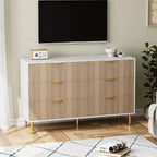 6 Drawer Dresser for Bedroom, Modern Wood Storage Dresser Organizer, with Gold Metal Handles & Anti-Tipping Device, for Living Room
