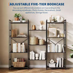 Bibliothèque industrielle à trois colonnes, 11 étagères réglables, capacité de 45 kg par étagère, cadre en acier et panneaux de particules (Noir/Marron)