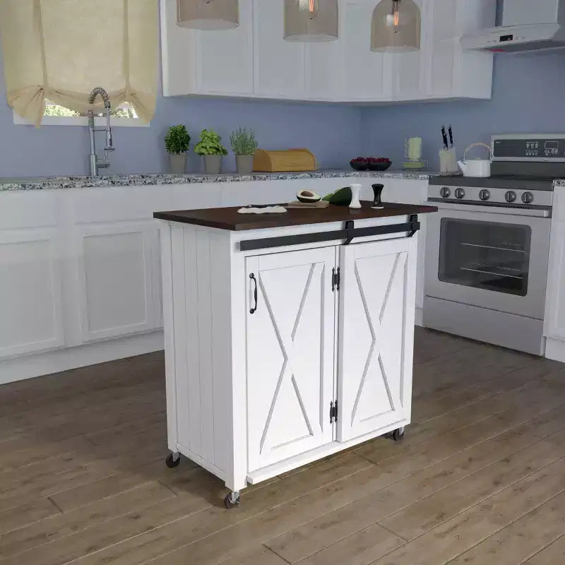 Desserte de cuisine Leshire Barn-Door - Blanche - SEI