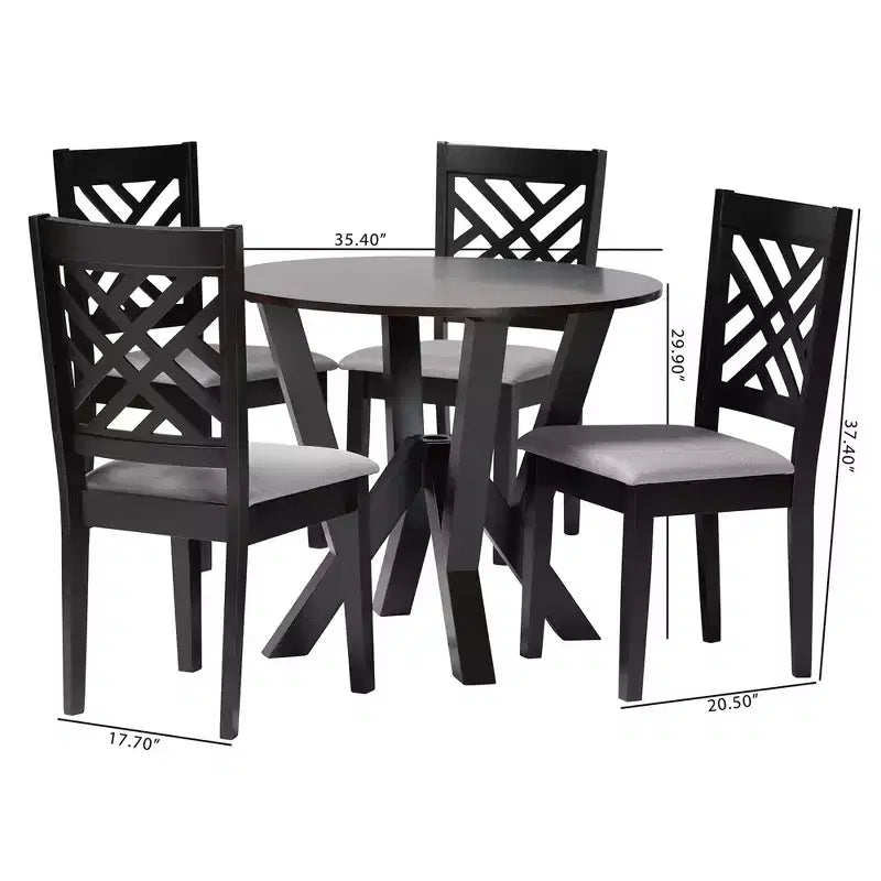 Ensemble de salle à manger 5 pièces Baxton Studio Elise avec tissu gris moderne et bois finition brun foncé