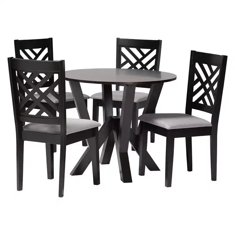Ensemble de salle à manger 5 pièces Baxton Studio Elise avec tissu gris moderne et bois finition brun foncé