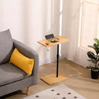 Table d'appoint en bambou pour canapé, réglable en hauteur, en forme de C, avec fentes, à deux niveaux