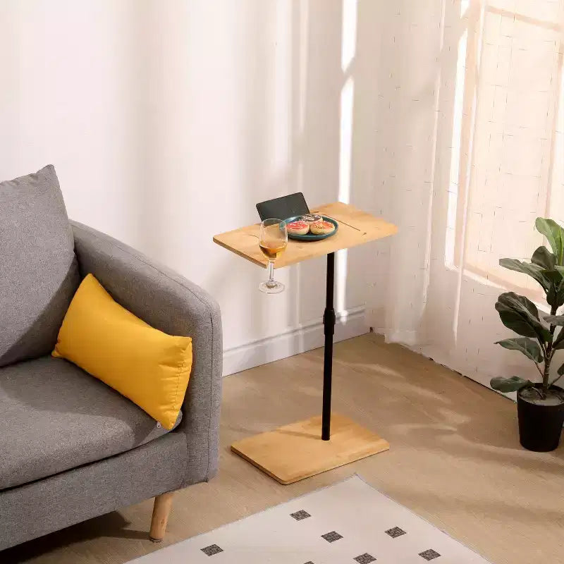 Table d'appoint en bambou pour canapé, réglable en hauteur, en forme de C, avec fentes, à deux niveaux