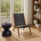Fauteuil d'appoint Art Leon moderne en cuir véritable avec structure en bois, sans accoudoirs, noir