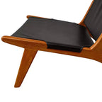 Fauteuil d'appoint Art Leon moderne en cuir véritable avec structure en bois, sans accoudoirs, noir
