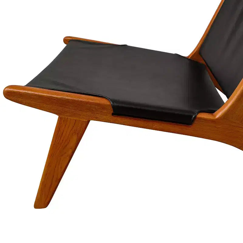 Fauteuil d'appoint Art Leon moderne en cuir véritable avec structure en bois, sans accoudoirs, noir