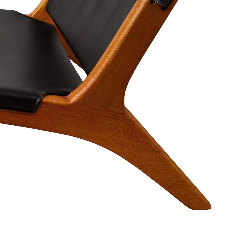 Fauteuil d'appoint Art Leon moderne en cuir véritable avec structure en bois, sans accoudoirs, noir