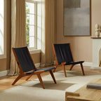 Fauteuil d'appoint Art Leon moderne en cuir véritable avec structure en bois, sans accoudoirs, noir
