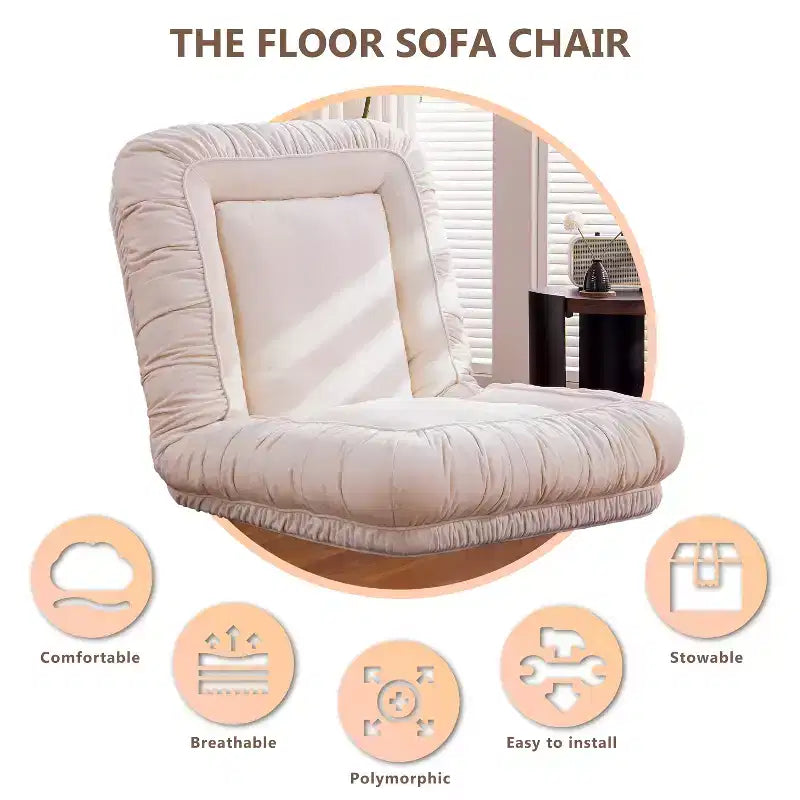 ATJafurn 67 Chaise de sol réglable en lin, chaise de sol ergonomique pour enfants et adultes, avec rembourrage en coton
