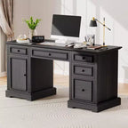 Dyonery 60 Bureau de direction de ferme avec tiroirs et classeur, bureau à domicile en bois texturé en relief, noir/marron/blanc et marron