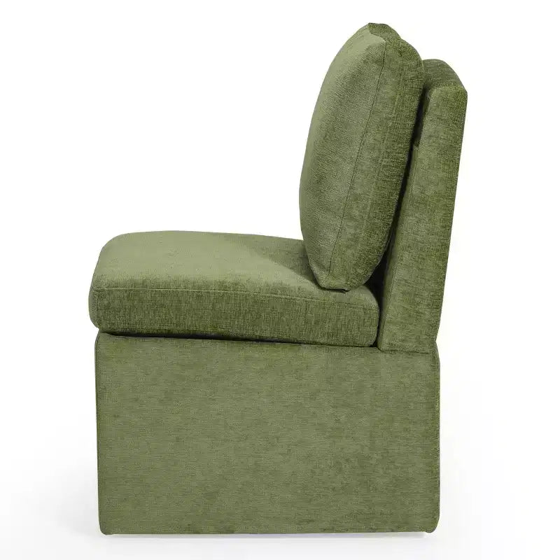 Chaises de salle à manger sans accoudoirs WestinTrends Soho Modern en chenille rembourrée avec roulettes (lot de 4), vert olive