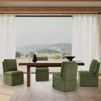 Chaises de salle à manger sans accoudoirs WestinTrends Soho Modern en chenille rembourrée avec roulettes (lot de 4), vert olive