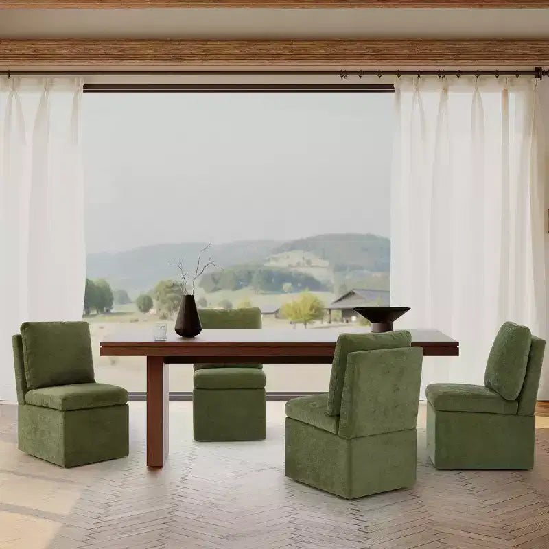 Chaises de salle à manger sans accoudoirs WestinTrends Soho Modern en chenille rembourrée avec roulettes (lot de 4), vert olive