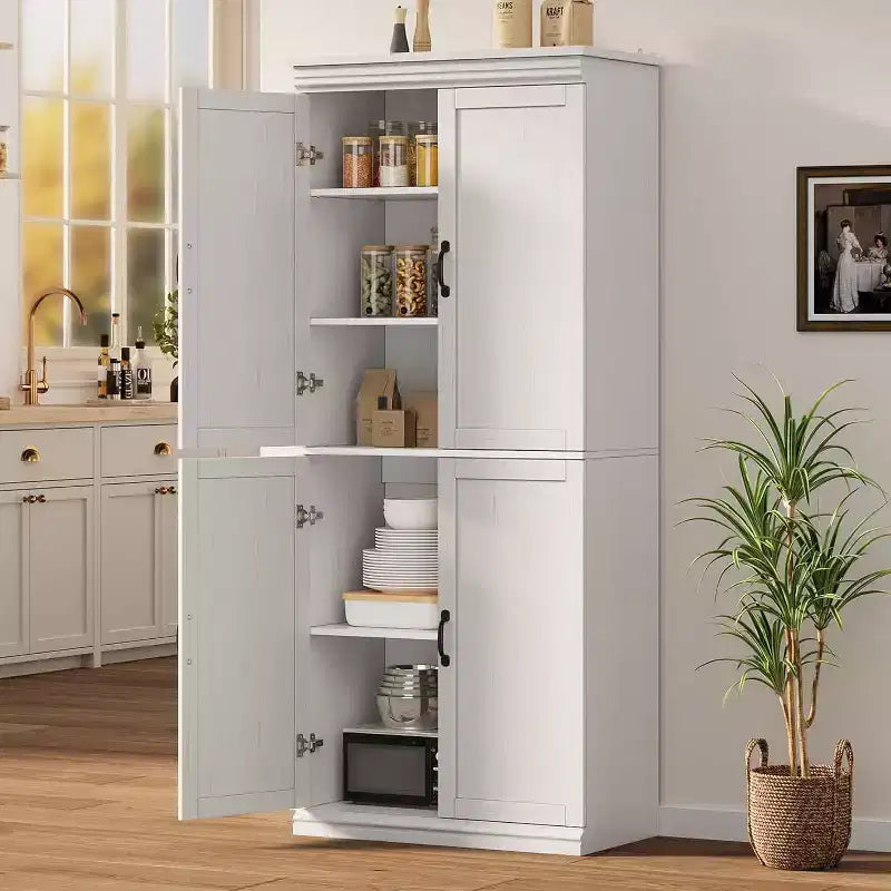 Grand buffet de cuisine de 178 cm avec 4 portes, 2 étagères réglables, placard en bois moderne, meuble de rangement de cuisine autoportant