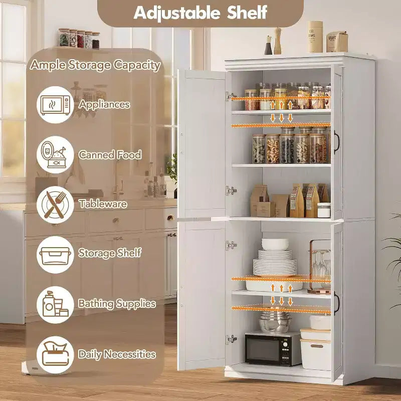 Grand buffet de cuisine de 178 cm avec 4 portes, 2 étagères réglables, placard en bois moderne, meuble de rangement de cuisine autoportant