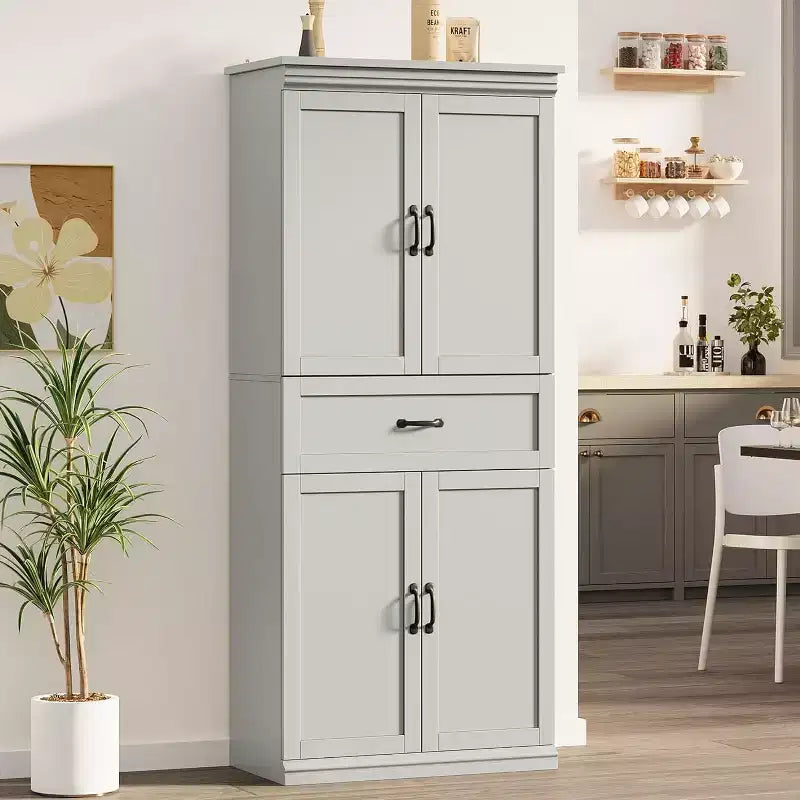 Grand buffet de cuisine de 178 cm avec 4 portes, 2 étagères réglables, placard en bois moderne, meuble de rangement de cuisine autoportant