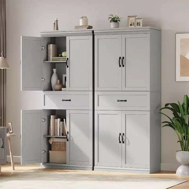 Grand buffet de cuisine de 178 cm avec 4 portes, 2 étagères réglables, placard en bois moderne, meuble de rangement de cuisine autoportant