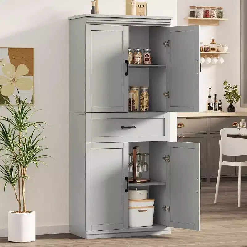 Grand buffet de cuisine de 178 cm avec 4 portes, 2 étagères réglables, placard en bois moderne, meuble de rangement de cuisine autoportant
