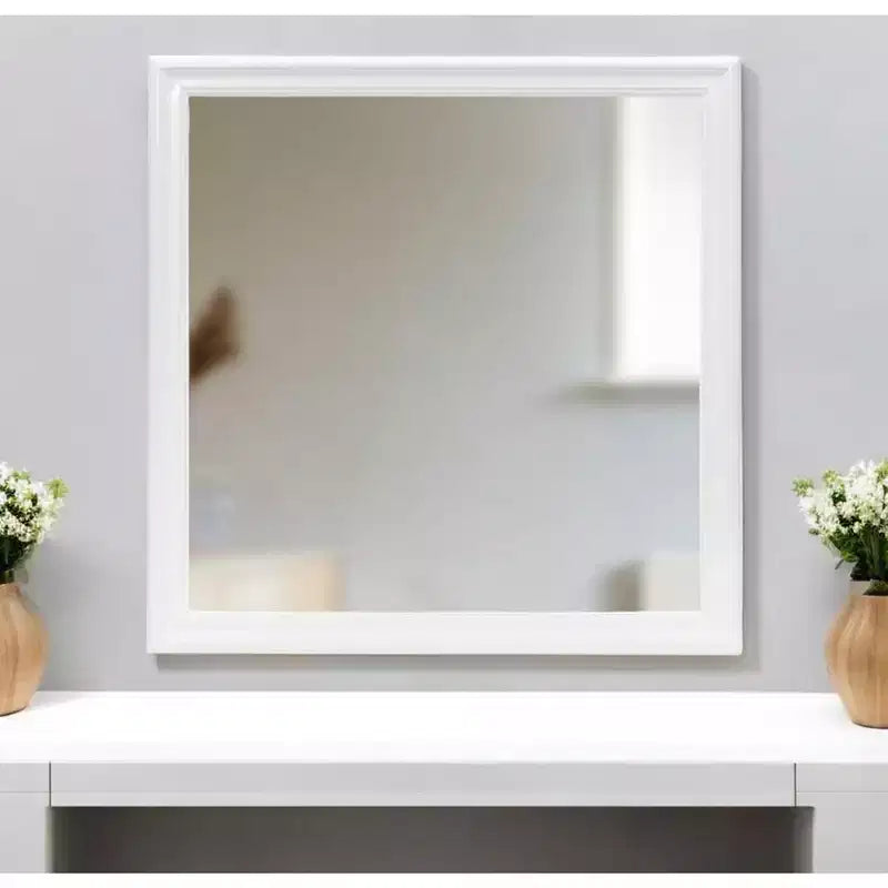 Miroir d'appoint encadré en bois blanc carré HomeRoots 38