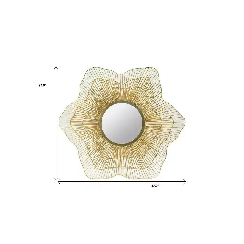 Miroir d'appoint mural en fer HomeRoots 27, motifs floraux, couleur or