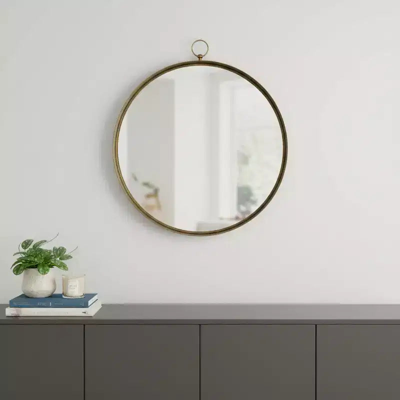 Miroir décoratif rond HomeRoots 28, cadre en fer doré