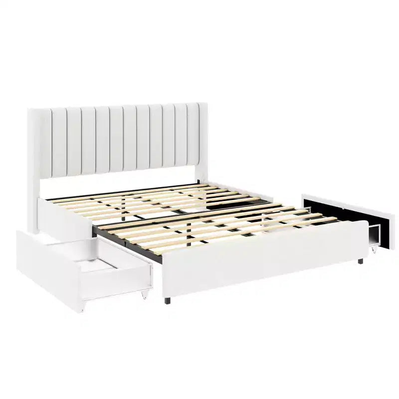 Cadre de lit plateforme Christopher Knight Home Fred Queen Size en bois avec tête de lit capitonnée en tissu bouclette