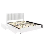 Cadre de lit plateforme Christopher Knight Home Fred Queen Size en bois avec tête de lit capitonnée en tissu bouclette