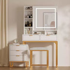 Coiffeuse avec 3 couleurs d'éclairage réglables, Table de Maquillage avec Tiroirs et Tabouret Rembourré