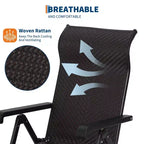 Chaise longue pliante d'extérieur en rotin, chaise longue de patio avec dossier haut réglable et repose-pieds extérieur réversible, chaises longues portables