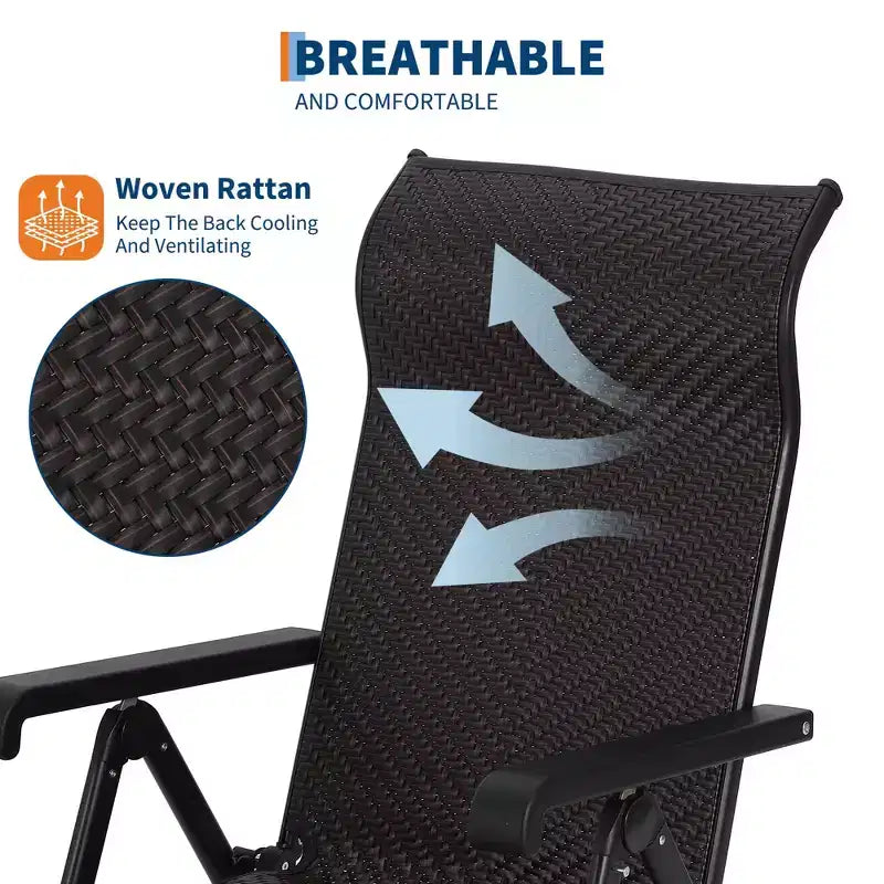 Chaise longue pliante d'extérieur en rotin, chaise longue de patio avec dossier haut réglable et repose-pieds extérieur réversible, chaises longues portables