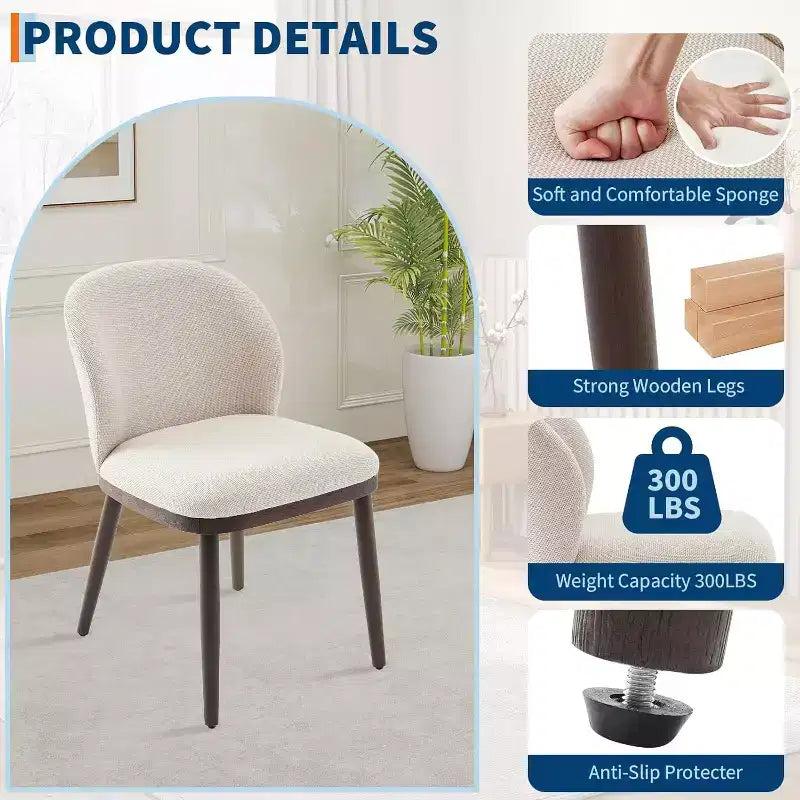 Lot de chaises de salle à manger (2/4/6 pièces), chaises de cuisine modernes rembourrées avec dossier ergonomique, chaises de salle à manger de 120 kg de capacité avec pieds en bois
