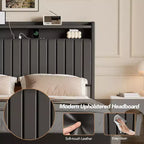 Cadre de lit Queen flottant avec lumières LED et station de charge, plateforme rembourrée en cuir PU, design moderne peu encombrant, cadre en fer