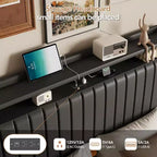 Cadre de lit Queen flottant avec lumières LED et station de charge, plateforme rembourrée en cuir PU, design moderne peu encombrant, cadre en fer