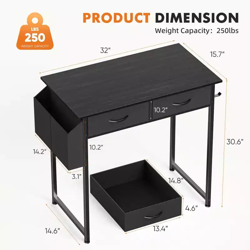 MAYEERTY Petit bureau d'ordinateur réglable de 32 pouces, table d'étude/écriture en métal avec rangement et crochet pour casque, bureau à domicile