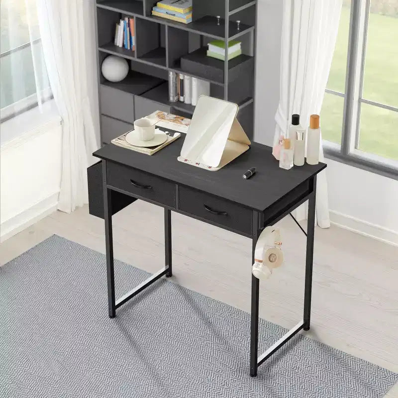 MAYEERTY Petit bureau d'ordinateur réglable de 32 pouces, table d'étude/écriture en métal avec rangement et crochet pour casque, bureau à domicile