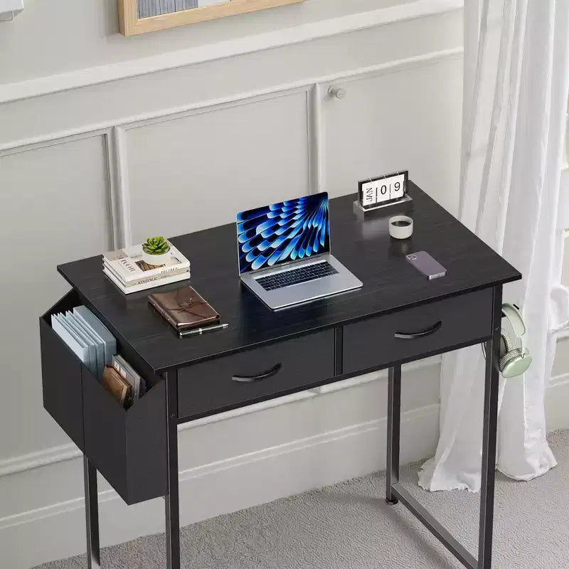 MAYEERTY Petit bureau d'ordinateur réglable de 32 pouces, table d'étude/écriture en métal avec rangement et crochet pour casque, bureau à domicile
