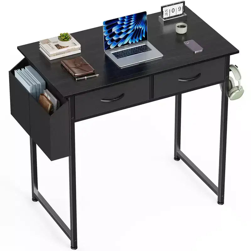 MAYEERTY Petit bureau d'ordinateur réglable de 32 pouces, table d'étude/écriture en métal avec rangement et crochet pour casque, bureau à domicile