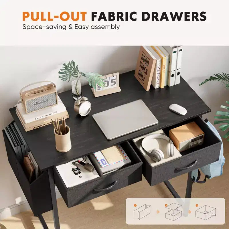 MAYEERTY Petit bureau d'ordinateur réglable de 32 pouces, table d'étude/écriture en métal avec rangement et crochet pour casque, bureau à domicile