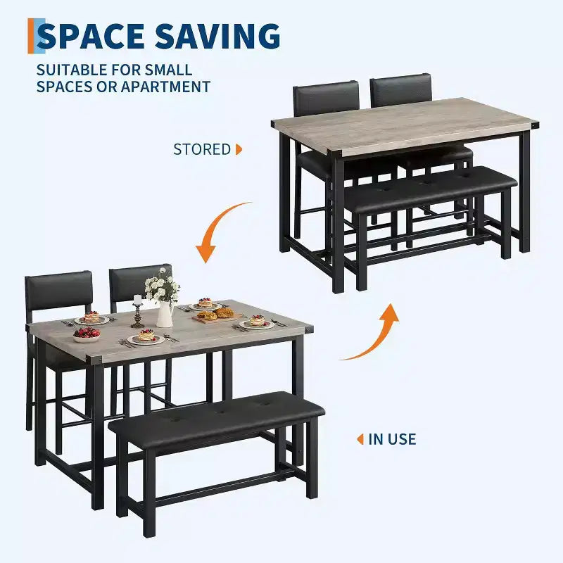 Ensemble de table à manger pour 4, table de cuisine et 2 chaises rembourrées et 1 banc, ensemble de salle à manger en bois