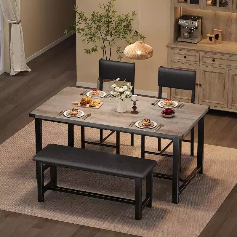 Ensemble de table à manger pour 4, table de cuisine et 2 chaises rembourrées et 1 banc, ensemble de salle à manger en bois