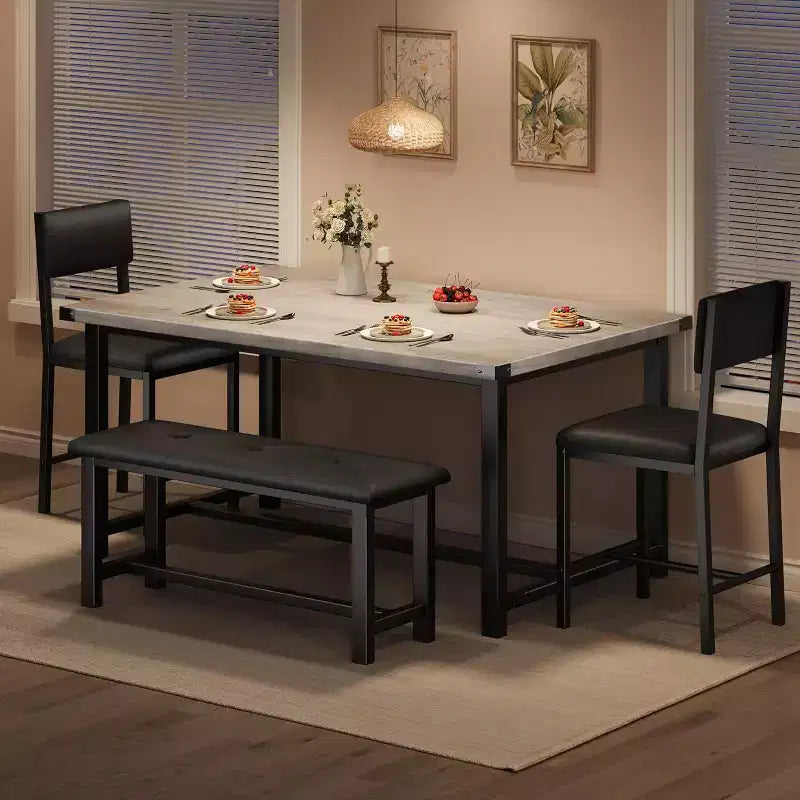 Ensemble de table à manger pour 4, table de cuisine et 2 chaises rembourrées et 1 banc, ensemble de salle à manger en bois