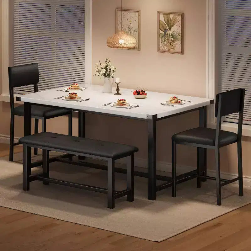 Ensemble de table à manger pour 4, table de cuisine et 2 chaises rembourrées et 1 banc, ensemble de salle à manger en bois