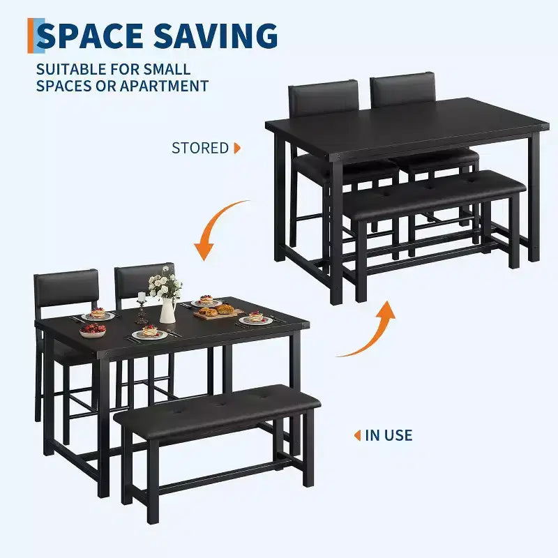 Ensemble de table à manger pour 4, table de cuisine et 2 chaises rembourrées et 1 banc, ensemble de salle à manger en bois