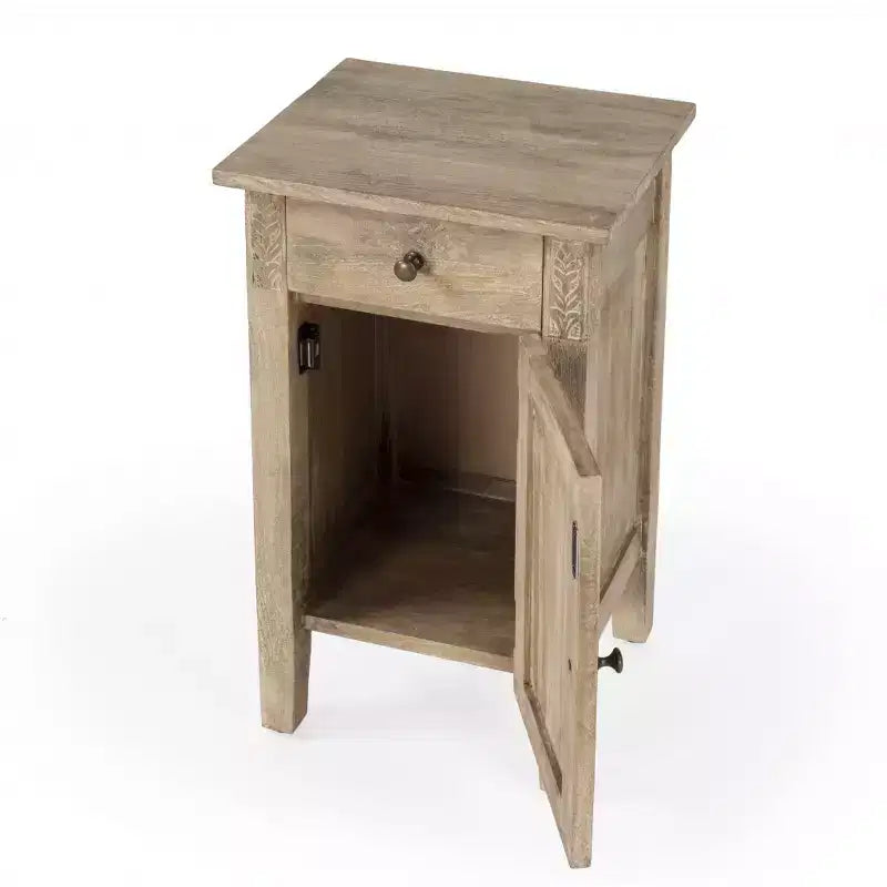 HomeRoots 24 Table d'appoint en bois massif marron naturel avec armoire et tiroir