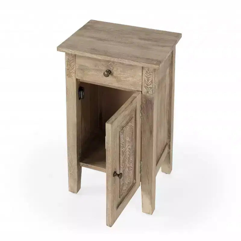 HomeRoots 24 Table d'appoint en bois massif marron naturel avec armoire et tiroir