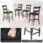 Ensemble de salle à manger 5 pièces en bois massif AMERLIFE, chaises avec dossiers incurvés et coussins en PU, noir/noyer