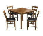 Ensemble de salle à manger 5 pièces en bois massif AMERLIFE, chaises avec dossiers incurvés et coussins en PU, noir/noyer