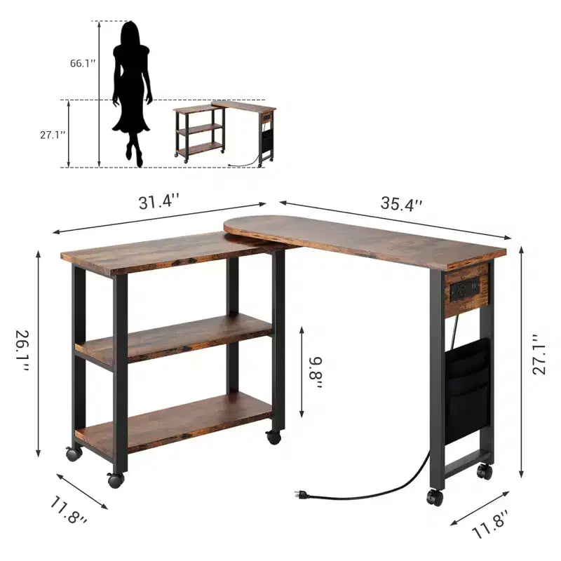 Table d'appoint pivotante à 360°, Table de canapé pivotante avec sac de rangement, 6 roulettes pivotantes avec freins