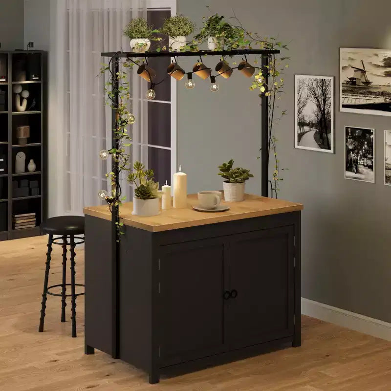 41 Îlot de cuisine avec rangement, chariot de cuisine multifonctionnel robuste avec comptoir de 1,2", étagères à 2 niveaux, 5 crochets, table de bar à café en métal